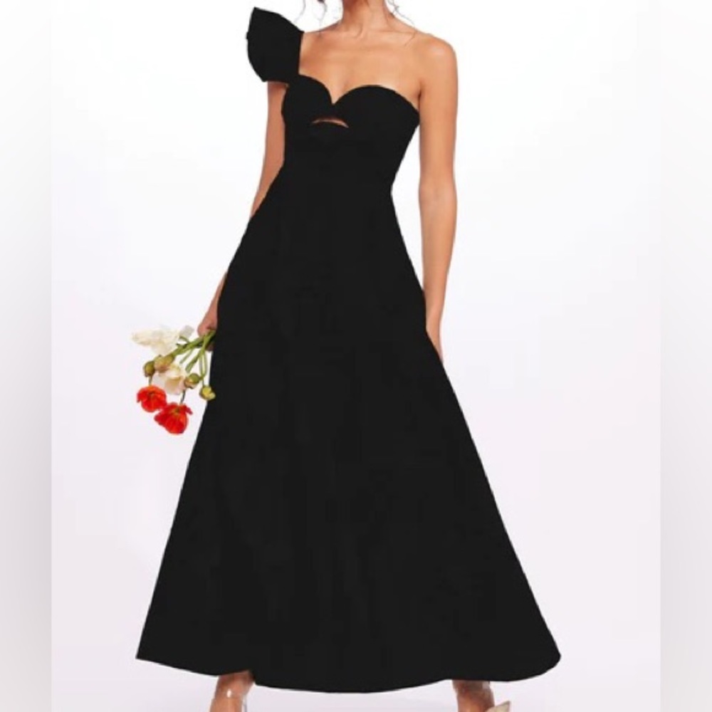 Eva Franco black over the shoulder pleated dress